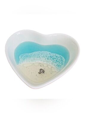 Heart Shaped Trinket Dish with Ocean Resin Accent - White & Turquoise w Turtle